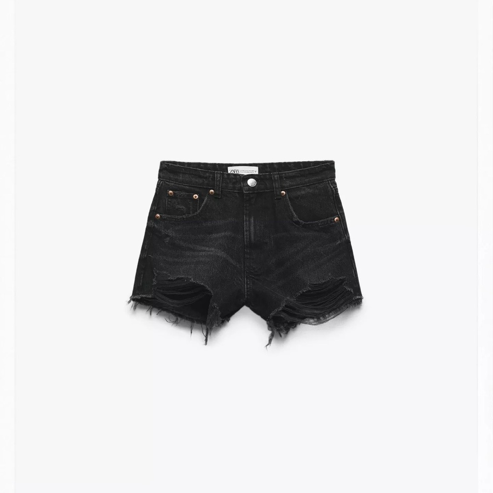 Zara Black Distressed Jean Shorts